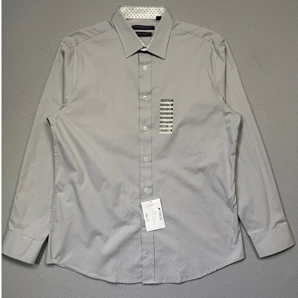Nick Graham Men's Poplin Solid Dress Shirt gray 16-16.5 34-35 70